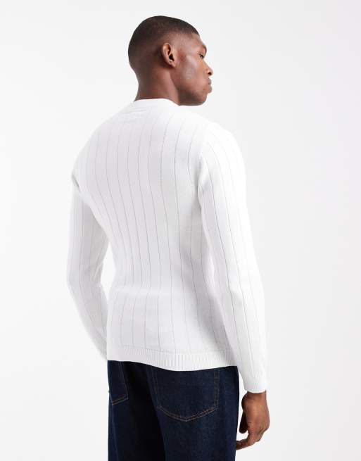 ASOS DESIGN 2 pack muscle fit knitted rib t-shirts in black and off white, 3 of 5