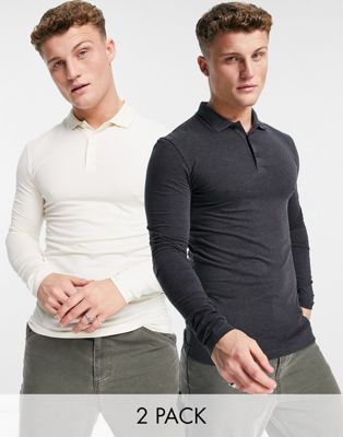 ASOS DESIGN 2 pack muscle fit long sleeve jersey polo in multi