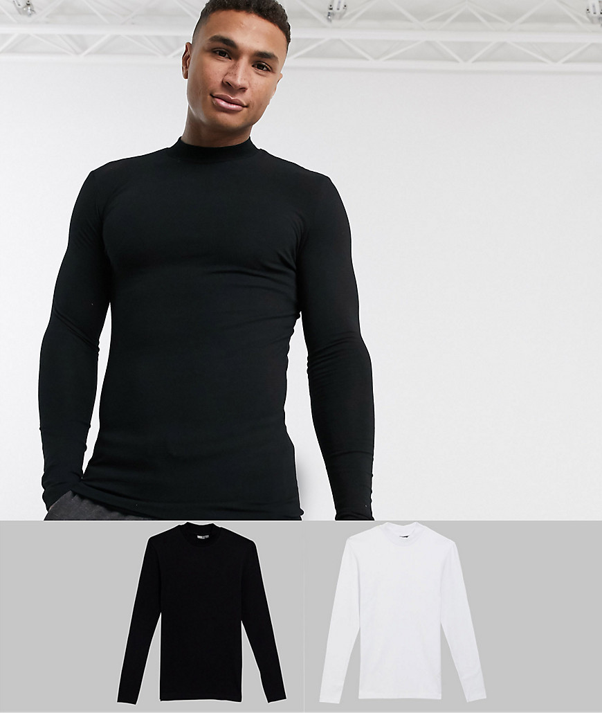 ASOS DESIGN 2 pack muscle fit long sleeve jersey turtle neck save-Multi