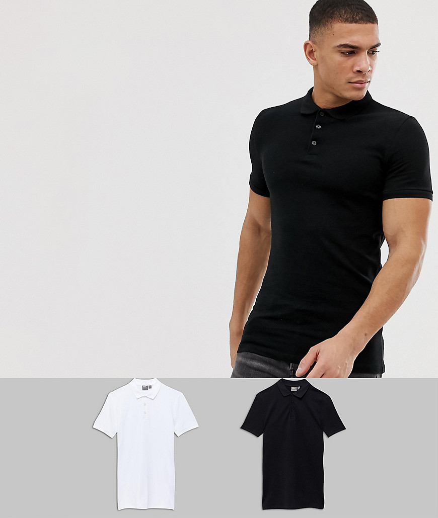 Asos Design 2 Pack Muscle Fit Polo In Pique Save-multi