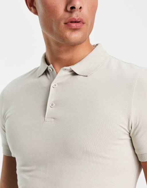 ASOS DESIGN 2 pack muscle fit polo in stone and khaki