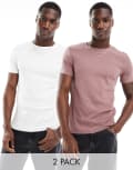 [ASOS DESIGN] ASOS DESIGN 2 pack muscle fit rib t-shirts in pink and white-Multi 2XL MULTI