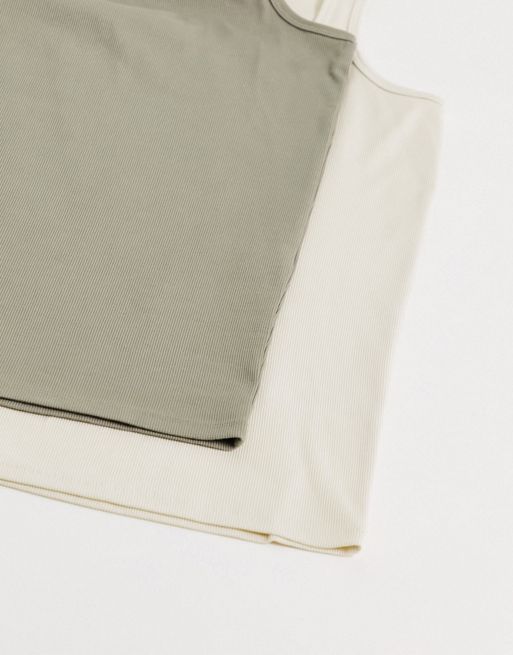 ASOS DESIGN underwear set with square neck tank top and briefs in beige  irregular rib