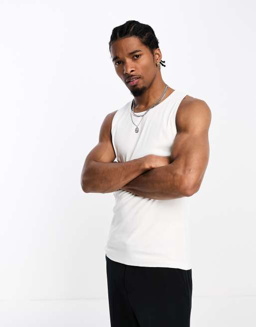 Grey Marl Ribbed Jersey Muscle Fit Vest