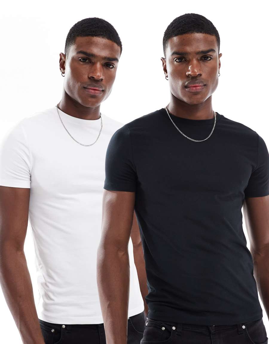 ASOS DESIGN 2 pack muscle fit t-shirt with crew neck in black and white