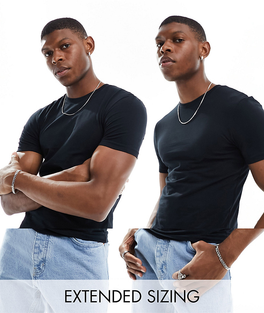ASOS DESIGN 2 pack muscle fit t-shirt with crew neck in black