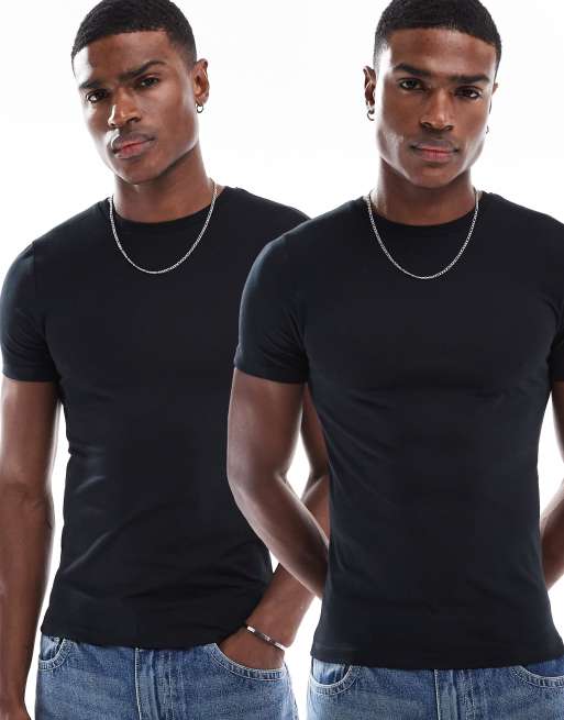 ASOS DESIGN 2 pack muscle fit t-shirt with crew neck in black | ASOS