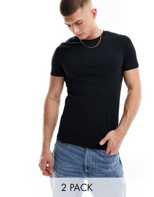 ASOS DESIGN 2 pack muscle fit t-shirt with crew neck in black - ASOS Price Checker