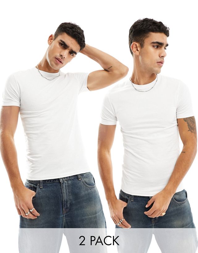 ASOS DESIGN 2 pack muscle fit t-shirt with crew neck in white