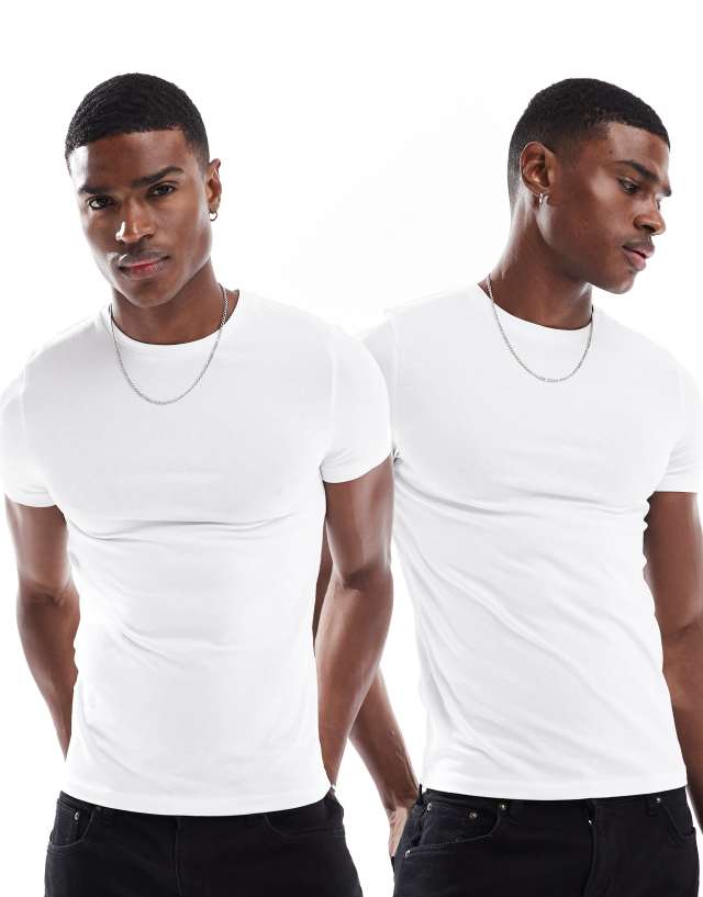 ASOS DESIGN 2 pack muscle fit t-shirt with crew neck in white