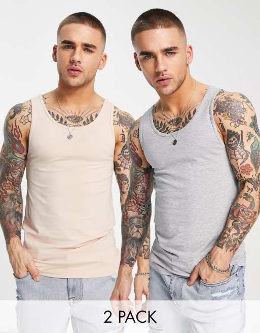 ASOS DESIGN 2 pack muscle fit vest in multi