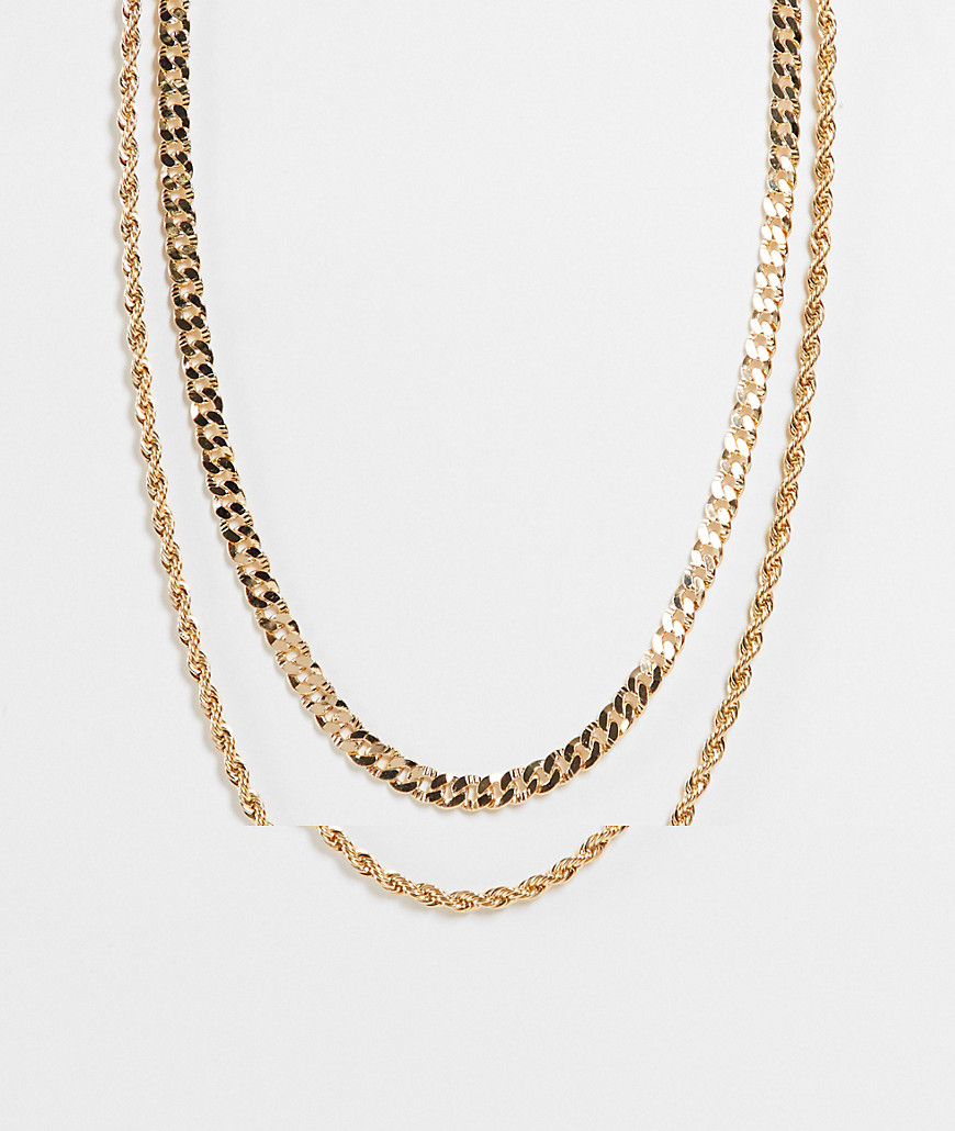 ASOS DESIGN 2-pack neckchain with textured curb and rope chains in gold tone