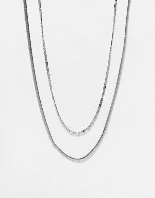 2 pack necklace chain set in silver tone