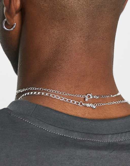 ASOS Design 2 Pack Layered Crystal Tennis Chain and Faux Pearl Necklace-Silver