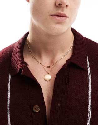 Asos Design 2 Pack Necklace Set With Locket In Brushed Gold Tone
