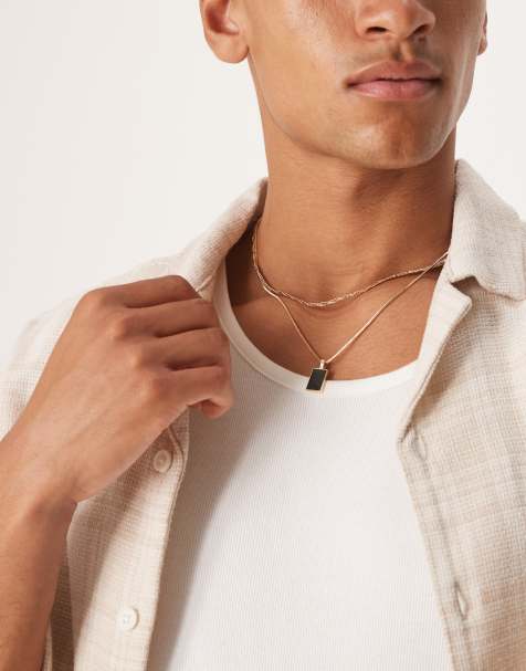 ASOS DESIGN 2 pack necklace with black enamel pendant in gold tone - view 1