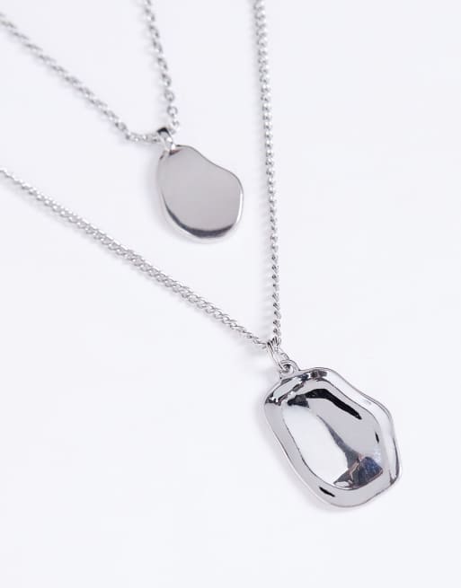 ASOS DESIGN 2 pack necklace with molten pendants in silver tone