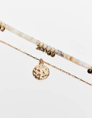Asos Design 2-pack Necklaces With Bead And Disc Detail In Gold