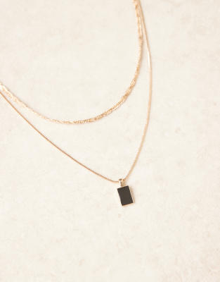 Asos Design 2-pack Necklaces With Black Enamel Pendant