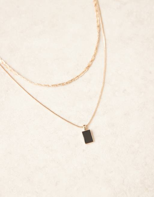 ASOS DESIGN 2-pack necklaces with black enamel pendant in gold tone
