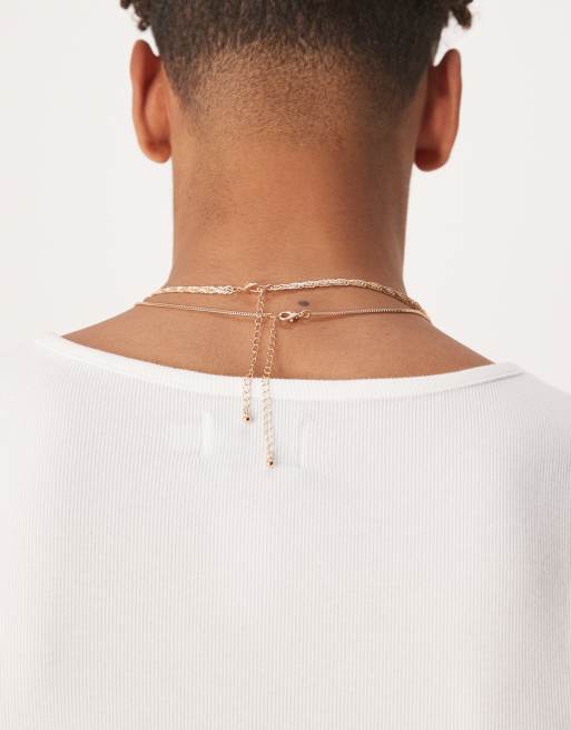 ASOS DESIGN 2-pack necklaces with black enamel pendant in gold tone