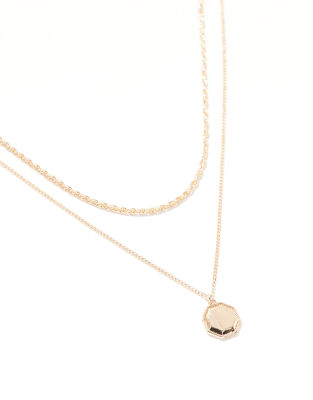 Asos Design 2 Pack Necklaces With Hexagon Pendant In Gold
