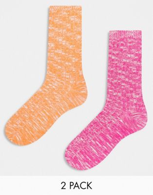 Asos Design 2 Pack Neon Twist Socks In Pink And Orange-multi