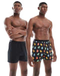 [ASOS DESIGN] ASOS DESIGN 2 pack of boxers with gummy bear graphic in black XS BLACK