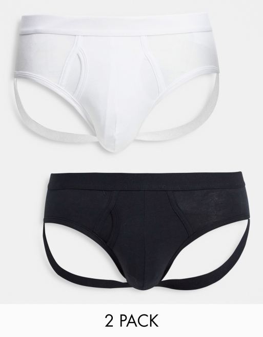 ASOS DESIGN 2 pack of brief jock straps in black/white ASOS