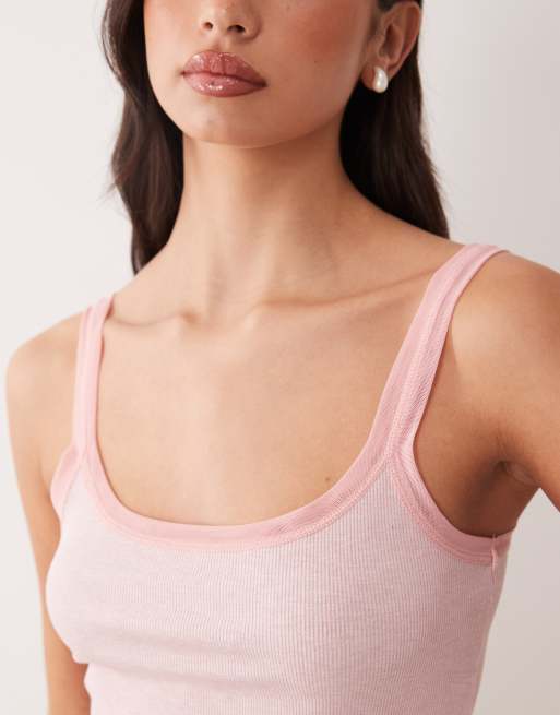 ASOS DESIGN 2 pack of cami pyjama tops with mesh trim in pink & chocolate, 3 of 4