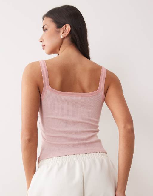 ASOS DESIGN 2 pack of cami pyjama tops with mesh trim in pink & chocolate, 4 of 4