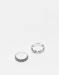 [ASOS DESIGN] ASOS DESIGN 2 pack of chain and plait rings in silver tone L-XL SILVER