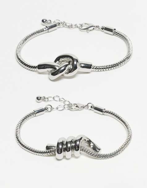 ASOS DESIGN 2 pack of chain bracelets with chunky knot design in silver tone - view 1
