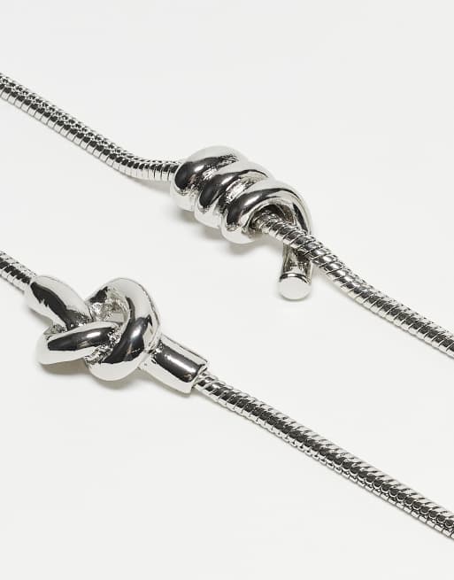 ASOS DESIGN 2 pack of chain bracelets with chunky knot design in silver tone, 3 of 3