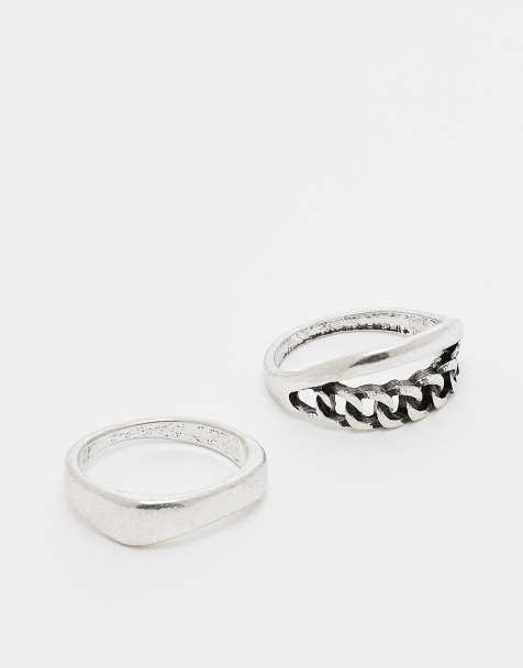 ASOS DESIGN 2 pack of chain link band rings in silver tone - view 1