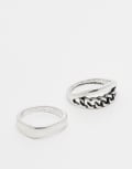 [ASOS DESIGN] ASOS DESIGN 2 pack of chain link band rings in silver tone L-XL SILVER