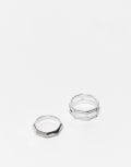 [ASOS DESIGN] ASOS DESIGN 2 pack of cut-out hexagon rings in silver tone M-L SILVER