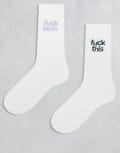 [ASOS DESIGN] ASOS DESIGN 2 pack of fuck socks in ecru-White 37-42 Ecru