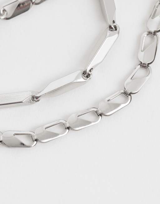 ASOS DESIGN 2 pack of link chain bracelet in silver tone, 2 of 3