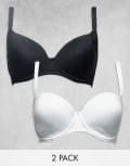 [ASOS DESIGN] ASOS DESIGN 2 pack of microfibre moulded t-shirt bras in black & white-Multi 30A Black & White