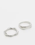 [ASOS DESIGN] ASOS DESIGN 2 pack of molten ring set in silver tone M-L SILVER