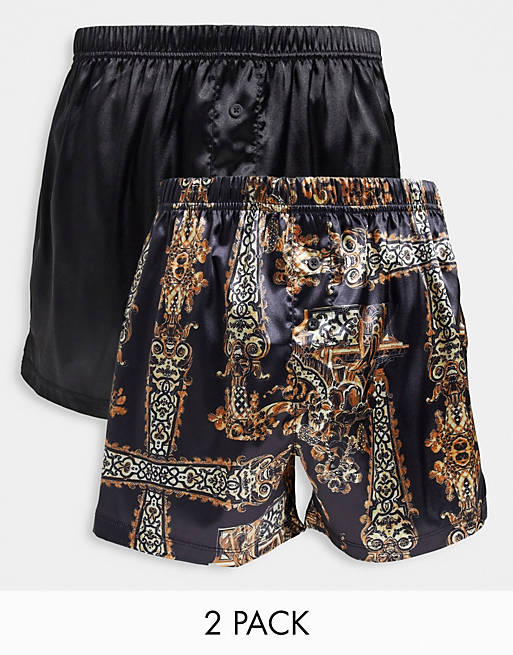 ASOS DESIGN 2 pack of satin boxers with print
