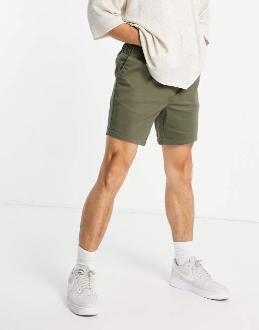 ASOS DESIGN 2 pack of skinny chino shorts with elasticated waist in khaki and beige save