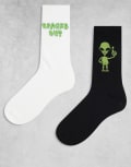 [ASOS DESIGN] ASOS DESIGN 2 pack of socks with alien graphic in multi 37-42 Black & white
