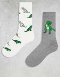 [ASOS DESIGN] ASOS DESIGN 2 pack of socks with dinosaur graphic in multi 43-48 MULTI