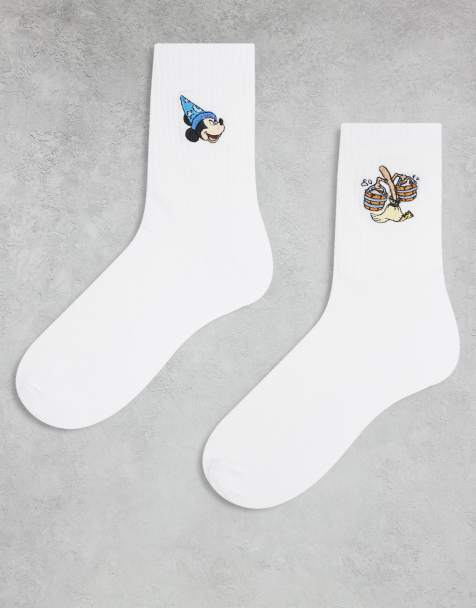 ASOS DESIGN 2 pack of socks with Disney's Mickey Fantasia graphic in white - view 1