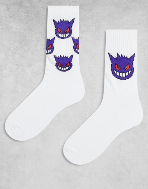 ASOS DESIGN 2 pack of socks with Pokémon Gengar graphic in white - view 1