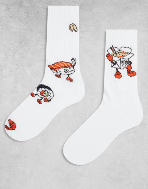 ASOS DESIGN 2 pack of socks with sushi food graphic in white - view 1