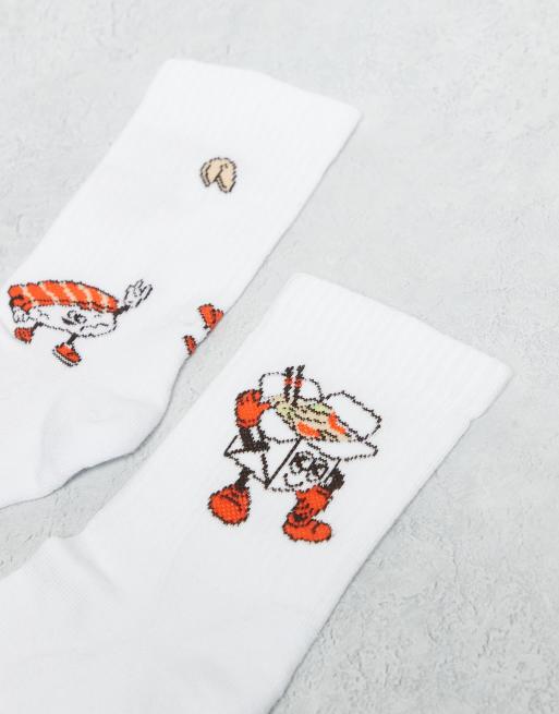 ASOS DESIGN 2 pack of socks with sushi food graphic in white, 3 of 3