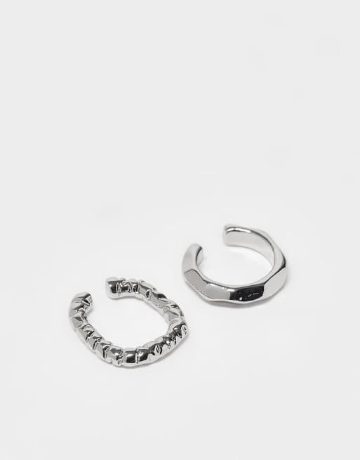 ASOS DESIGN 2 pack of textured ear cuffs in silver tone